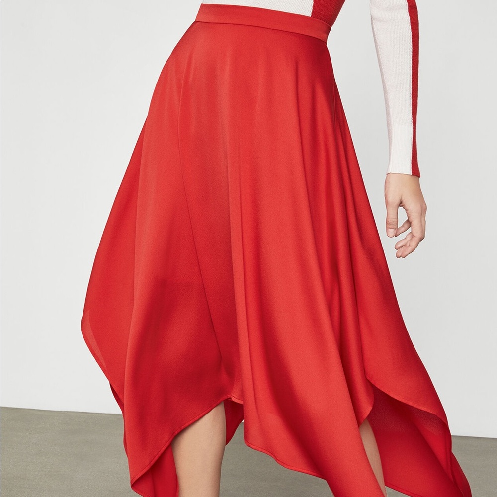 NWT BCBGMAXAZRIA Red Handkerchief Hem Midi Skirt